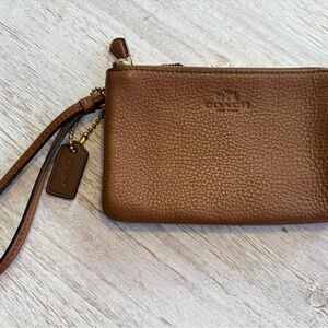 Coach Brown Leather Wristlet with Tag